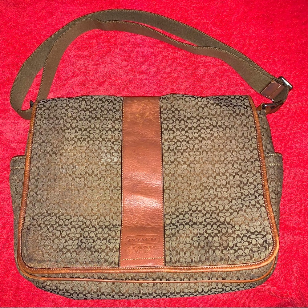 Coach Brown Leather Messenger Bag with Flap Closure